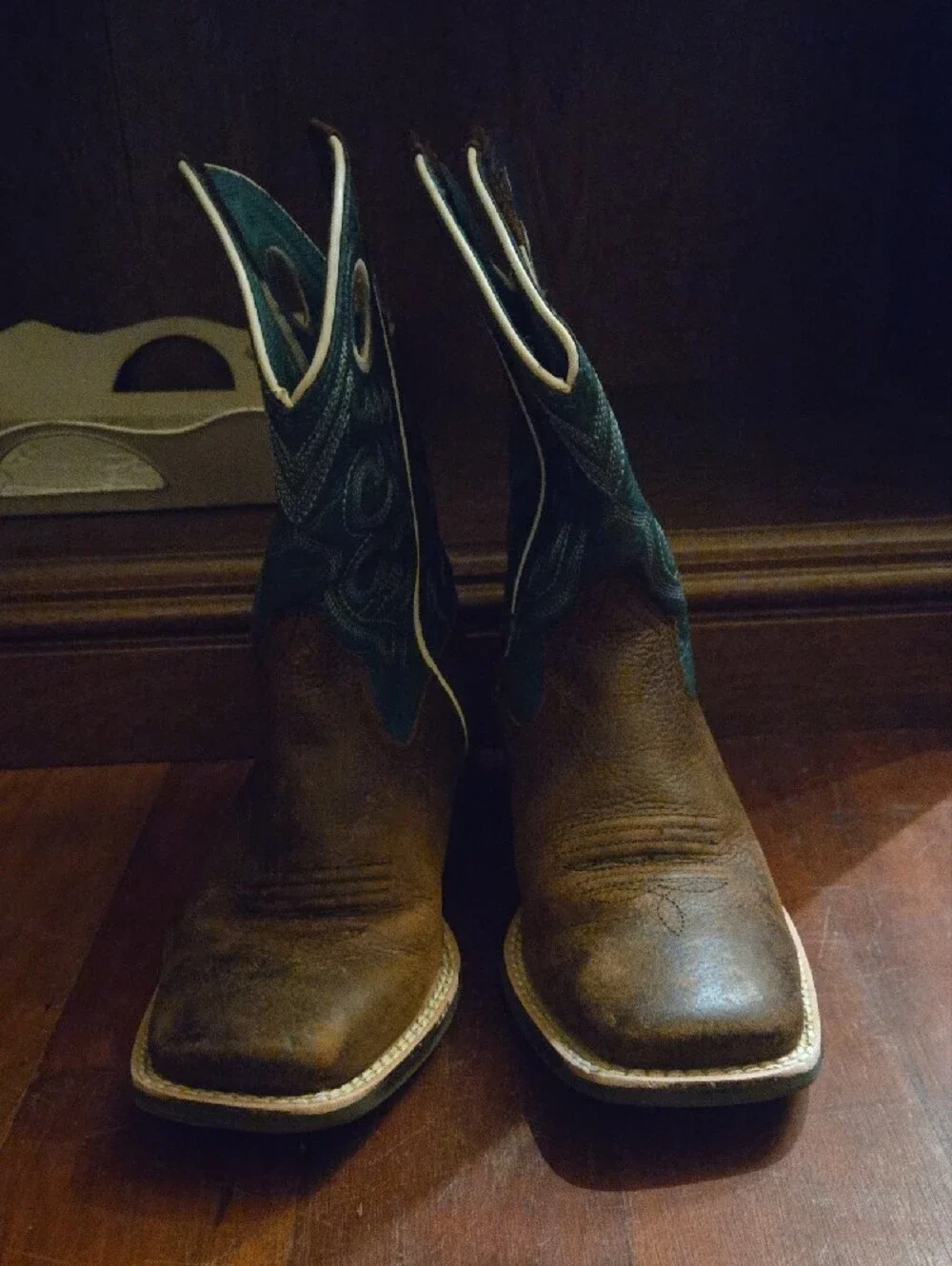 Ariat Kids Brown Leather Boots with Teal Shaft